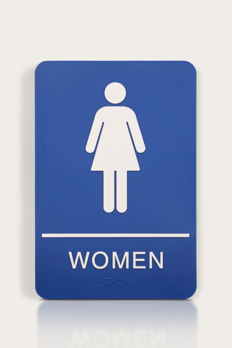 Headline Sign 5210 Women's Restroom ADA Sign with Grade 2 Braille and Tactile Graphics, 6" x 9", Blue/White, Made in USA - Image 1